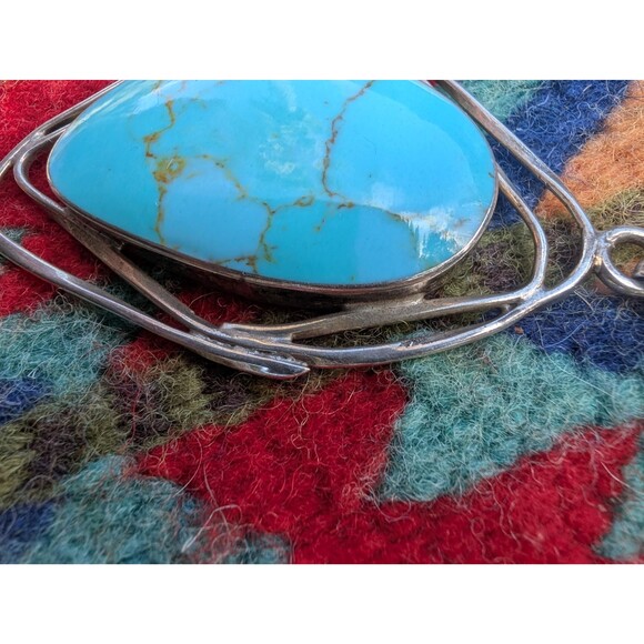 Vintage Large Turquoise Blue Pendant: Mexico Taxco Necklace - Picture 4 of 11